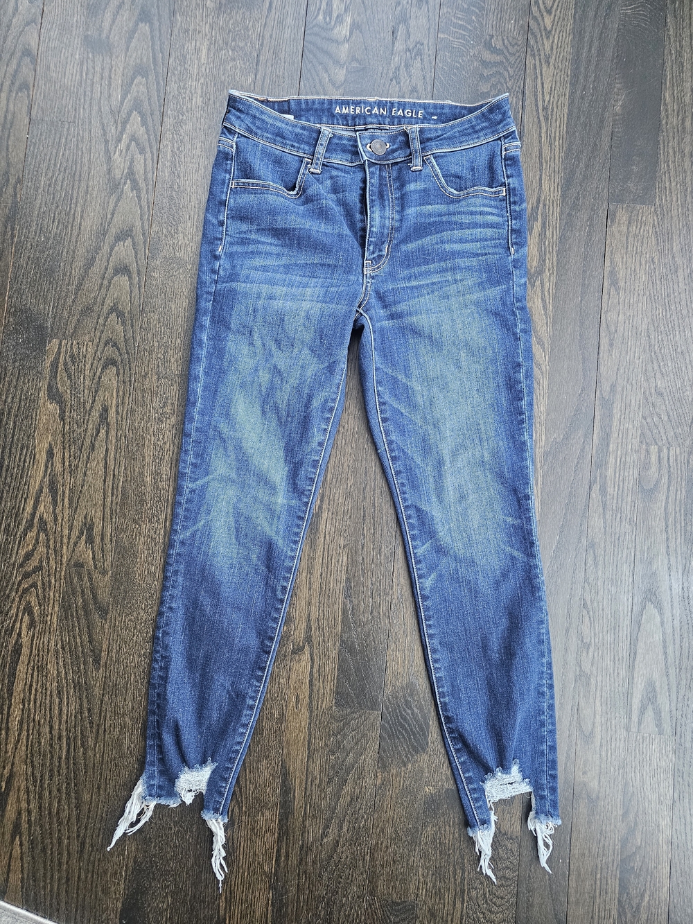 American Eagle Outfitters Dark Blue Distressed Cropped Jeans